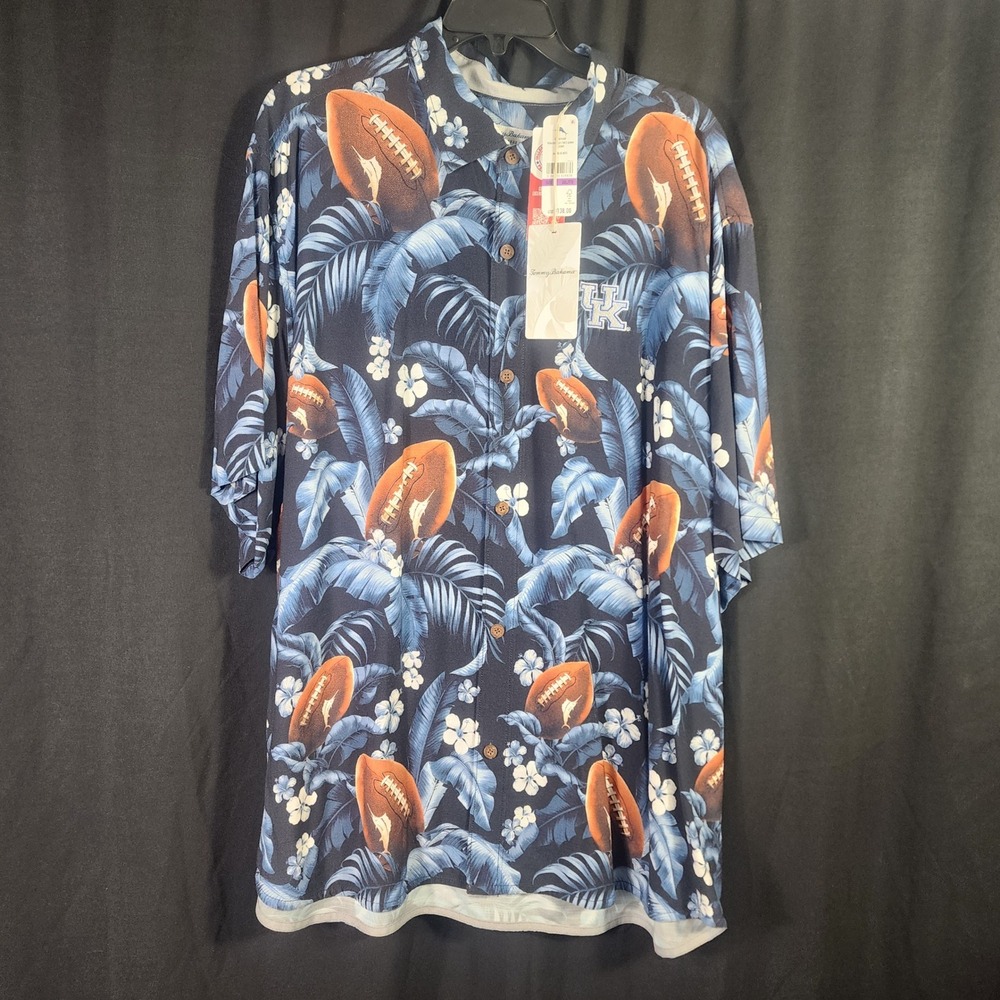 Tommy Bahama Kentucky Wildcats Football Floral Shirt XXL Veracruz Cay‎ Blue Note